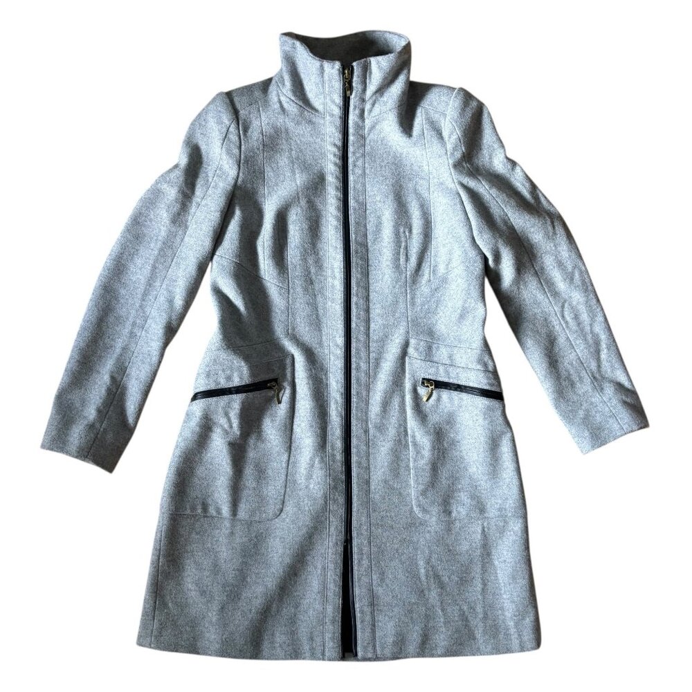 Zara Gray Wool Coat ASO Pippa Middleton L Full Zip Midi Stand Collar Grey Gray